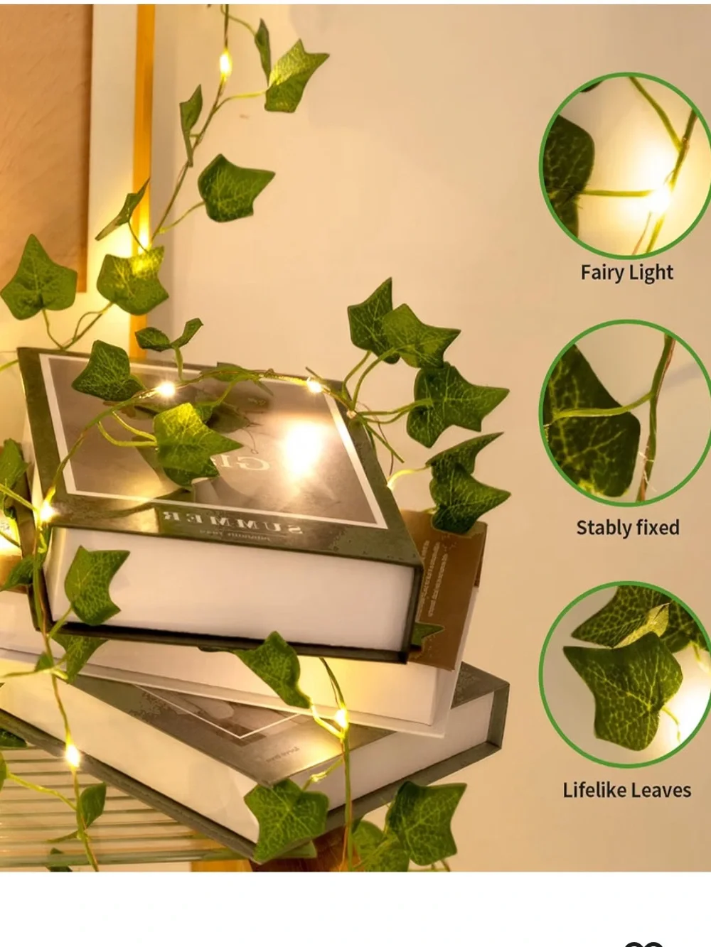 Green Ivy Garland with Warm White LED Fairy Lights